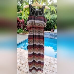 TRIBAL GEO-PRINT EARTHY MAXI DRESS w STUDDED CUT OUT STRAPPY TOP - LUSCIOUS Sz S